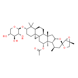 ChemSpider 2D Image | (1'R,2S,4aR,5'R,5aR,7R,7aR,7bR,8R,10S,11aS,12aS,12bS,14aS)-1,1,5',7a,8,12a-Hexamethyl-2-(beta-D-xylopyranosyloxy)hexadecahydro-2H-spiro[cyclopropa[1',8a']naphtho[2',1':4,5]indeno[2,1-b]pyran-10,2'-[3,
6]dioxabicyclo[3.1.0]hexan]-7-yl acetate | C37H56O10