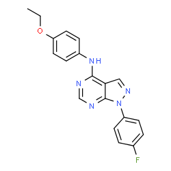 ChemSpider 2D Image | N-(4-Ethoxyphenyl)-1-(4-fluorophenyl)-1H-pyrazolo[3,4-d]pyrimidin-4-amine | C19H16FN5O