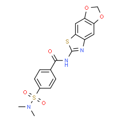 ChemSpider 2D Image | 4-(Dimethylsulfamoyl)-N-([1,3]dioxolo[4,5-f][1,3]benzothiazol-6-yl)benzamide | C17H15N3O5S2