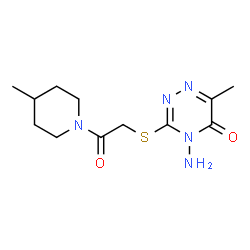 ChemSpider 2D Image | 4-Amino-6-methyl-3-{[2-(4-methyl-1-piperidinyl)-2-oxoethyl]sulfanyl}-1,2,4-triazin-5(4H)-one | C12H19N5O2S