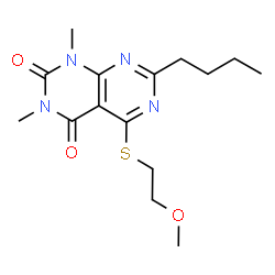 ChemSpider 2D Image | 7-Butyl-5-[(2-methoxyethyl)sulfanyl]-1,3-dimethylpyrimido[4,5-d]pyrimidine-2,4(1H,3H)-dione | C15H22N4O3S