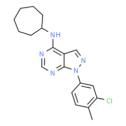ChemSpider 2D Image | 1-(3-Chloro-4-methylphenyl)-N-cycloheptyl-1H-pyrazolo[3,4-d]pyrimidin-4-amine | C19H22ClN5