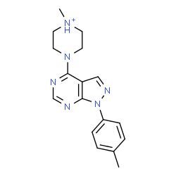 ChemSpider 2D Image | 1-Methyl-4-[1-(4-methylphenyl)-1H-pyrazolo[3,4-d]pyrimidin-4-yl]piperazin-1-ium | C17H21N6