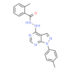 ChemSpider 2D Image | 2-Methyl-N'-[1-(4-methylphenyl)-1H-pyrazolo[3,4-d]pyrimidin-4-yl]benzohydrazide | C20H18N6O