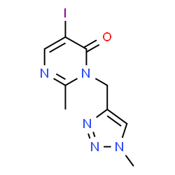 ChemSpider 2D Image | 5-Iodo-2-methyl-3-[(1-methyl-1H-1,2,3-triazol-4-yl)methyl]-4(3H)-pyrimidinone | C9H10IN5O