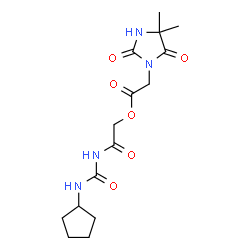 ChemSpider 2D Image | 2-[(Cyclopentylcarbamoyl)amino]-2-oxoethyl (4,4-dimethyl-2,5-dioxo-1-imidazolidinyl)acetate | C15H22N4O6