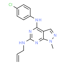 ChemSpider 2D Image | N~6~-Allyl-N~4~-(4-chlorophenyl)-1-methyl-1H-pyrazolo[3,4-d]pyrimidine-4,6-diamine | C15H15ClN6