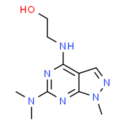 ChemSpider 2D Image | 2-{[6-(Dimethylamino)-1-methyl-1H-pyrazolo[3,4-d]pyrimidin-4-yl]amino}ethanol | C10H16N6O