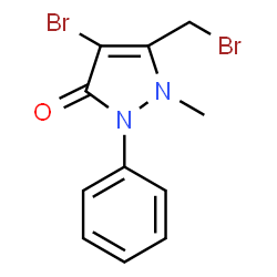 ChemSpider 2D Image | 4-Bromo-5-(bromomethyl)-1-methyl-2-phenyl-1,2-dihydro-3H-pyrazol-3-one | C11H10Br2N2O