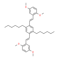 ChemSpider 2D Image | 1,4-Bis[(E)-2-(2,5-dimethoxyphenyl)vinyl]-2,5-dihexylbenzene | C38H50O4