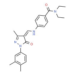 ChemSpider 2D Image | 4-({(Z)-[1-(3,4-Dimethylphenyl)-3-methyl-5-oxo-1,5-dihydro-4H-pyrazol-4-ylidene]methyl}amino)-N,N-diethylbenzamide | C24H28N4O2