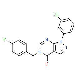 ChemSpider 2D Image | 5-(4-Chlorobenzyl)-1-(3-chlorophenyl)-1,5-dihydro-4H-pyrazolo[3,4-d]pyrimidin-4-one | C18H12Cl2N4O