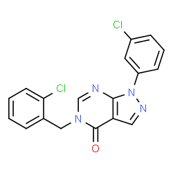 ChemSpider 2D Image | 5-(2-Chlorobenzyl)-1-(3-chlorophenyl)-1,5-dihydro-4H-pyrazolo[3,4-d]pyrimidin-4-one | C18H12Cl2N4O
