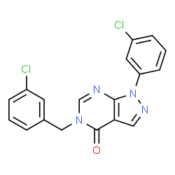 ChemSpider 2D Image | 5-(3-Chlorobenzyl)-1-(3-chlorophenyl)-1,5-dihydro-4H-pyrazolo[3,4-d]pyrimidin-4-one | C18H12Cl2N4O