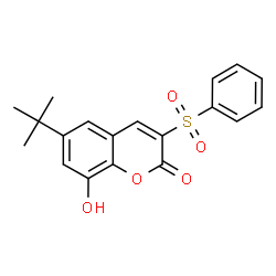 ChemSpider 2D Image | 8-Hydroxy-6-(2-methyl-2-propanyl)-3-(phenylsulfonyl)-2H-chromen-2-one | C19H18O5S