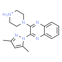 ChemSpider 2D Image | 4-[3-(3,5-Dimethyl-1H-pyrazol-1-yl)-2-quinoxalinyl]piperazin-1-ium | C17H21N6