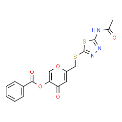 ChemSpider 2D Image | 6-{[(5-Acetamido-1,3,4-thiadiazol-2-yl)sulfanyl]methyl}-4-oxo-4H-pyran-3-yl benzoate | C17H13N3O5S2