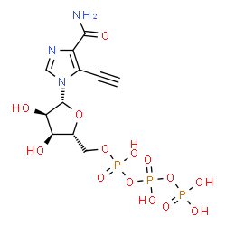 ChemSpider 2D Image | 5-Ethynyl-1-[5-O-(hydroxy{[hydroxy(phosphonooxy)phosphoryl]oxy}phosphoryl)-beta-D-ribofuranosyl]-1H-imidazole-4-carboxamide | C11H16N3O14P3