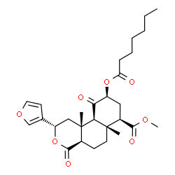 ChemSpider 2D Image | Methyl (2S,4aR,6aR,7R,9S,10aS,10bR)-2-(3-furyl)-9-(heptanoyloxy)-6a,10b-dimethyl-4,10-dioxododecahydro-2H-benzo[f]isochromene-7-carboxylate | C28H38O8