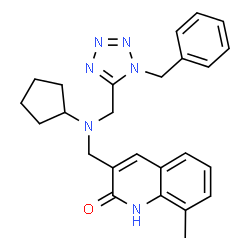 ChemSpider 2D Image | 3-({[(1-Benzyl-1H-tetrazol-5-yl)methyl](cyclopentyl)amino}methyl)-8-methyl-2(1H)-quinolinone | C25H28N6O