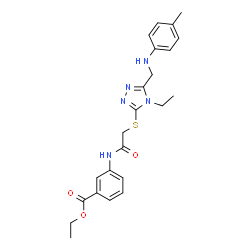 ChemSpider 2D Image | Ethyl 3-({[(4-ethyl-5-{[(4-methylphenyl)amino]methyl}-4H-1,2,4-triazol-3-yl)sulfanyl]acetyl}amino)benzoate | C23H27N5O3S