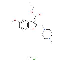 ChemSpider 2D Image | Hydrogen chloride ethyl 5-methoxy-2-[(4-methyl-1-piperazinyl)methyl]-1-benzofuran-3-carboxylate (1:1:1) | C18H25ClN2O4