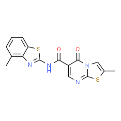 ChemSpider 2D Image | 2-Methyl-N-(4-methyl-1,3-benzothiazol-2-yl)-5-oxo-5H-[1,3]thiazolo[3,2-a]pyrimidine-6-carboxamide | C16H12N4O2S2