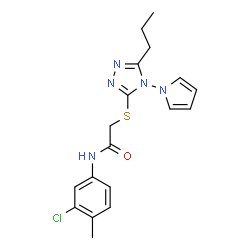 ChemSpider 2D Image | N-(3-Chloro-4-methylphenyl)-2-{[5-propyl-4-(1H-pyrrol-1-yl)-4H-1,2,4-triazol-3-yl]sulfanyl}acetamide | C18H20ClN5OS