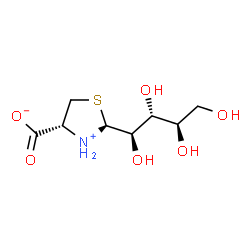 ChemSpider 2D Image | (2S,4R)-2-[(1R,2R,3R)-1,2,3,4-Tetrahydroxybutyl]-1,3-thiazolidin-3-ium-4-carboxylate | C8H15NO6S