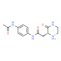 ChemSpider 2D Image | (2R)-2-{2-[(4-Acetamidophenyl)amino]-2-oxoethyl}-3-oxopiperazin-1-ium | C14H19N4O3