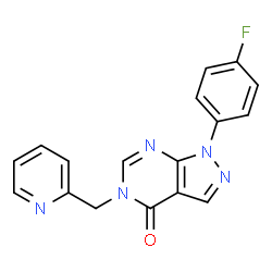 ChemSpider 2D Image | 1-(4-Fluoro-phenyl)-5-pyridin-2-ylmethyl-1,5-dihydro-pyrazolo[3,4-d]pyrimidin-4-one | C17H12FN5O