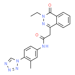 ChemSpider 2D Image | 2-(3-Ethyl-4-oxo-3,4-dihydro-1-phthalazinyl)-N-[3-methyl-4-(1H-tetrazol-1-yl)phenyl]acetamide | C20H19N7O2