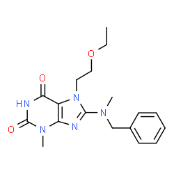 ChemSpider 2D Image | 8-[Benzyl(methyl)amino]-7-(2-ethoxyethyl)-3-methyl-3,7-dihydro-1H-purine-2,6-dione | C18H23N5O3
