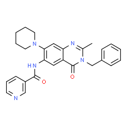 ChemSpider 2D Image | N-[3-Benzyl-2-methyl-4-oxo-7-(1-piperidinyl)-3,4-dihydro-6-quinazolinyl]nicotinamide | C27H27N5O2