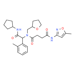 ChemSpider 2D Image | N-[2-(Cyclopentylamino)-1-(2-methylphenyl)-2-oxoethyl]-N'-(5-methyl-1,2-oxazol-3-yl)-N-(tetrahydro-2-furanylmethyl)succinamide | C27H36N4O5