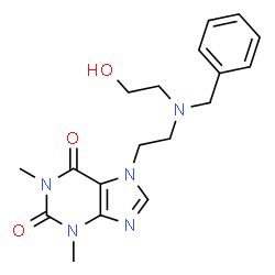 ChemSpider 2D Image | 7-{2-[Benzyl(2-hydroxyethyl)amino]ethyl}-1,3-dimethyl-3,7-dihydro-1H-purine-2,6-dione | C18H23N5O3