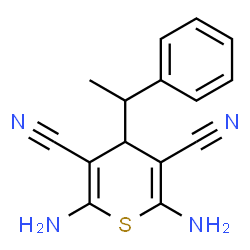 ChemSpider 2D Image | 2,6-Diamino-4-(1-phenylethyl)-4H-thiopyran-3,5-dicarbonitrile | C15H14N4S