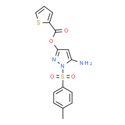 ChemSpider 2D Image | 5-Amino-1-[(4-methylphenyl)sulfonyl]-1H-pyrazol-3-yl 2-thiophenecarboxylate | C15H13N3O4S2