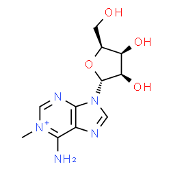 ChemSpider 2D Image | 6-Amino-9-(alpha-L-lyxofuranosyl)-1-methyl-9H-purin-1-ium | C11H16N5O4