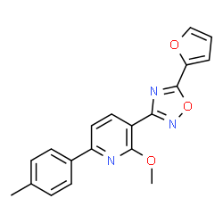 ChemSpider 2D Image | 3-(5-Furan-2-yl-[1,2,4]oxadiazol-3-yl)-2-methoxy-6-p-tolyl-pyridine | C19H15N3O3