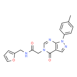 ChemSpider 2D Image | N-(2-Furylmethyl)-2-[1-(4-methylphenyl)-4-oxo-1,4-dihydro-5H-pyrazolo[3,4-d]pyrimidin-5-yl]acetamide | C19H17N5O3