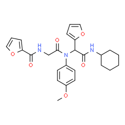 ChemSpider 2D Image | N-(2-{[2-(Cyclohexylamino)-1-(2-furyl)-2-oxoethyl](4-methoxyphenyl)amino}-2-oxoethyl)-2-furamide | C26H29N3O6