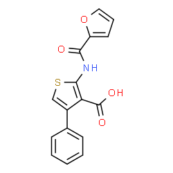 ChemSpider 2D Image | 2-(2-Furoylamino)-4-phenyl-3-thiophenecarboxylic acid | C16H11NO4S