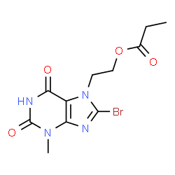ChemSpider 2D Image | 2-(8-Bromo-3-methyl-2,6-dioxo-1,2,3,6-tetrahydro-7H-purin-7-yl)ethyl propionate | C11H13BrN4O4