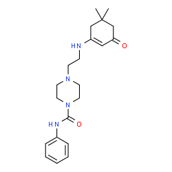 ChemSpider 2D Image | 4-{2-[(5,5-Dimethyl-3-oxo-1-cyclohexen-1-yl)amino]ethyl}-N-phenyl-1-piperazinecarboxamide | C21H30N4O2