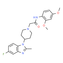 ChemSpider 2D Image | N-(2,4-Dimethoxyphenyl)-2-[4-(5-fluoro-2-methyl-1H-benzimidazol-1-yl)-1-piperidinyl]acetamide | C23H27FN4O3