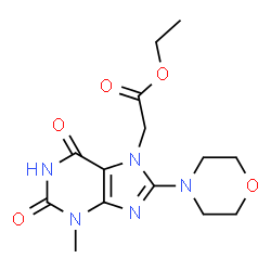 ChemSpider 2D Image | Ethyl [3-methyl-8-(4-morpholinyl)-2,6-dioxo-1,2,3,6-tetrahydro-7H-purin-7-yl]acetate | C14H19N5O5