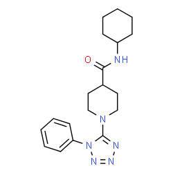 ChemSpider 2D Image | N-Cyclohexyl-1-(1-phenyl-1H-tetrazol-5-yl)-4-piperidinecarboxamide | C19H26N6O