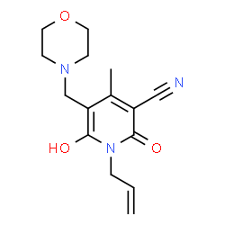 ChemSpider 2D Image | 1-Allyl-6-hydroxy-4-methyl-5-(4-morpholinylmethyl)-2-oxo-1,2-dihydro-3-pyridinecarbonitrile | C15H19N3O3