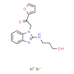ChemSpider 2D Image | Hydrogen bromide 1-(2-furyl)-2-{2-[(3-hydroxypropyl)amino]-1H-benzimidazol-1-yl}ethanone (1:1:1) | C16H18BrN3O3